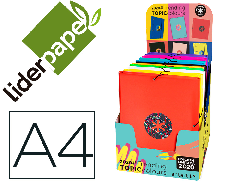 CARPETA LIDERPAPEL ANTARTIK GOMAS A4 3 SOLAPAS CARTON FORRADO TRENDING COLORES SURTIDOS