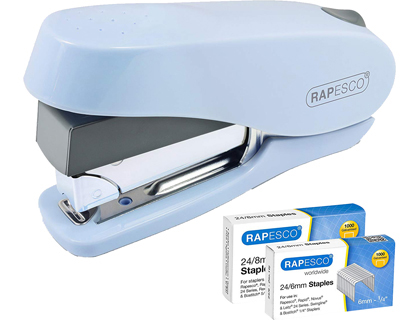 GRAPADORA RAPESCO LUNA CAPACIDAD 50 HOJAS USA GRAPA 24/6 Y 24/8 COLOR AZUL INCLUYE 2 CAJAS DE 1000