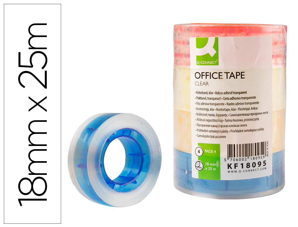 CINTA ADHESIVA Q-CONNECT CON MANDRIL DE COLOR 25 MT X 18 MM PACK DE 4 COLORES