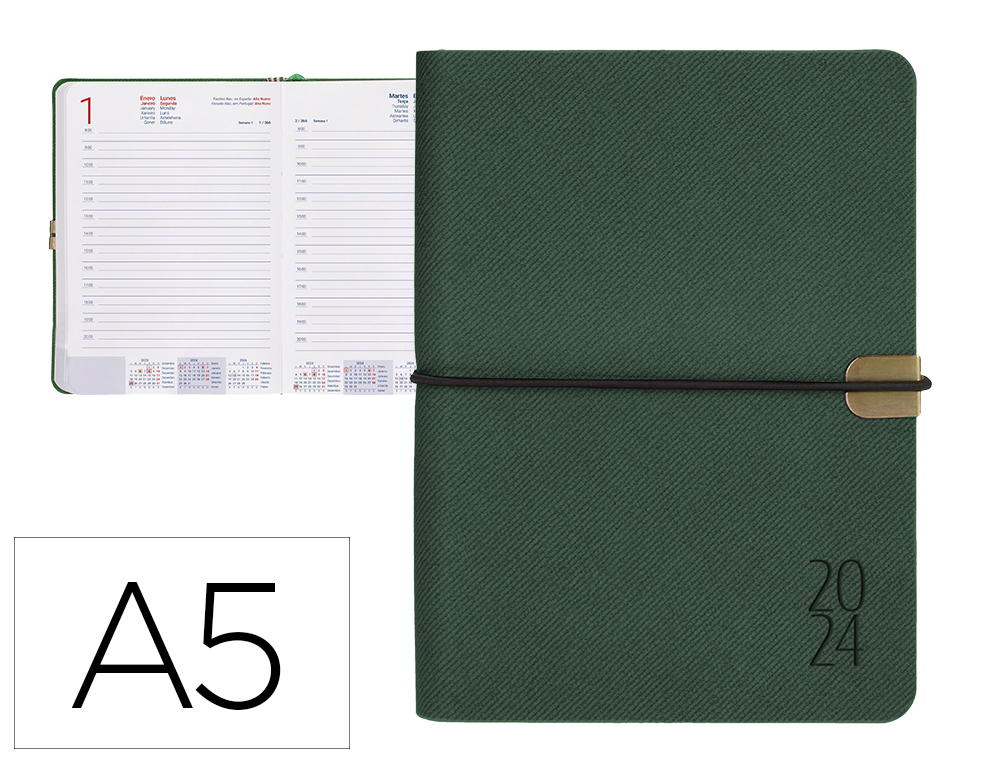 AGENDA ENCUADERNADA LIDERPAPEL EGINA A5 2024 DIA PAGINA COLOR VERDE PAPEL 70 GR