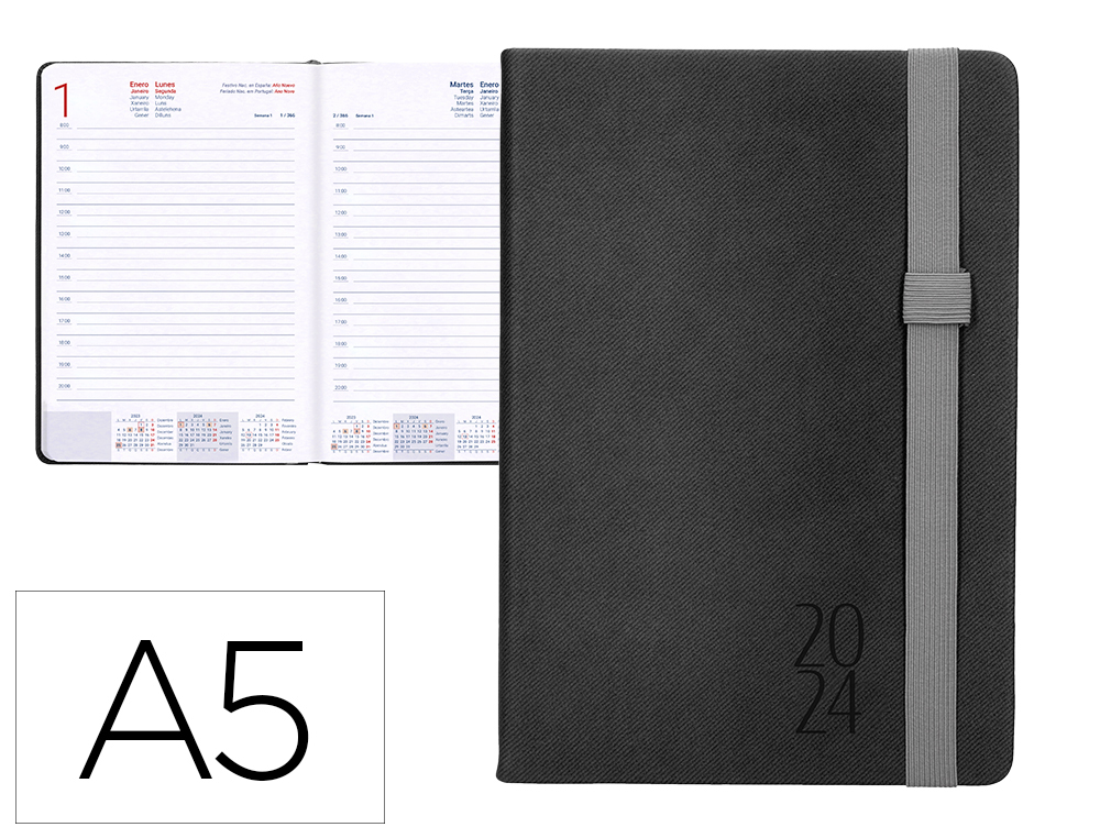 AGENDA ENCUADERNADA LIDERPAPEL LARISIS 15X21 CM 2024 DIA PAGINA COLOR NEGRO PAPEL 70 GR