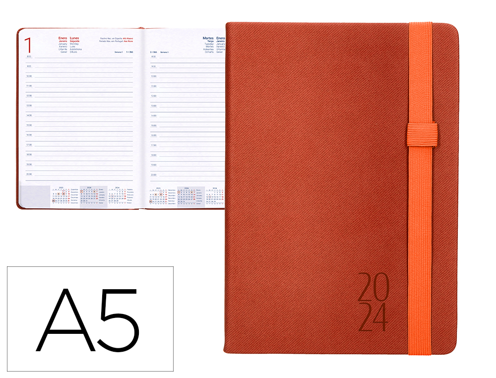 AGENDA ENCUADERNADA LIDERPAPEL LARISIS 15X21 CM 2024 DIA PAGINA COLOR ROJO PAPEL 70 GR