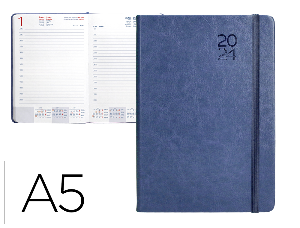 AGENDA ENCUADERNADA LIDERPAPEL MYKONOS 15X21 CM 2024 DIA PAGINA COLOR AZUL PAPEL 70 GR