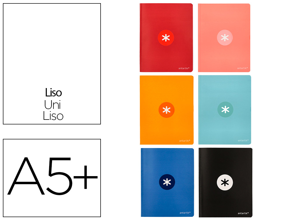 LIBRETA LIDERPAPEL ANTARTIK A5+ PLUS COSIDA 48 HOJAS 90G/M2 LISO SIN MARGEN 6 COLORES SURTIDOS