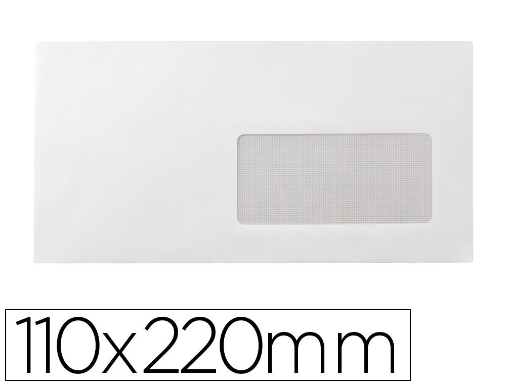 SOBRE LIDERPAPEL N 3 BLANCO DIN AMERICANO VENTANA DERECHA 110X220 MM TIRA DE SILICONA PAQUETE DE 25 UNIDADES