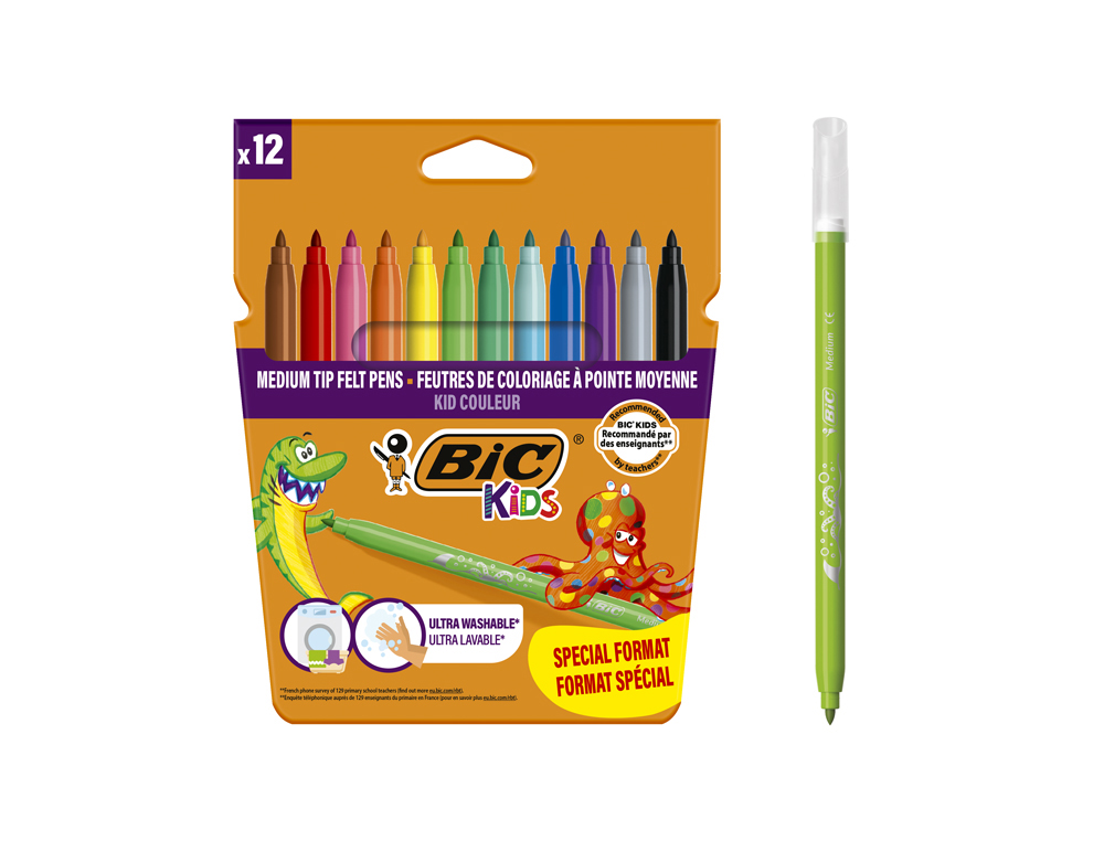 ROTULADOR BIC KIDS COULEUR ESTUCHE DE 10+2 COLORES TINTA BASE DE AGUA LAVABLE