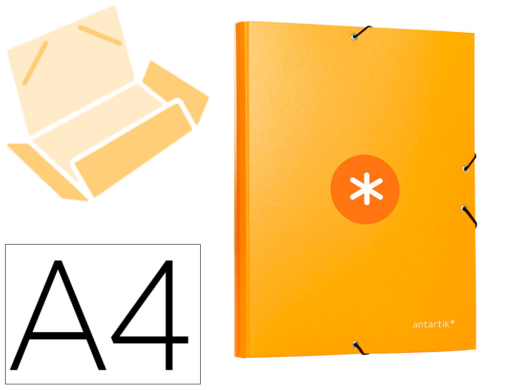 CARPETA LIDERPAPEL ANTARTIK GOMAS A4 3 SOLAPAS CARTON FORRADO COLOR MOSTAZA