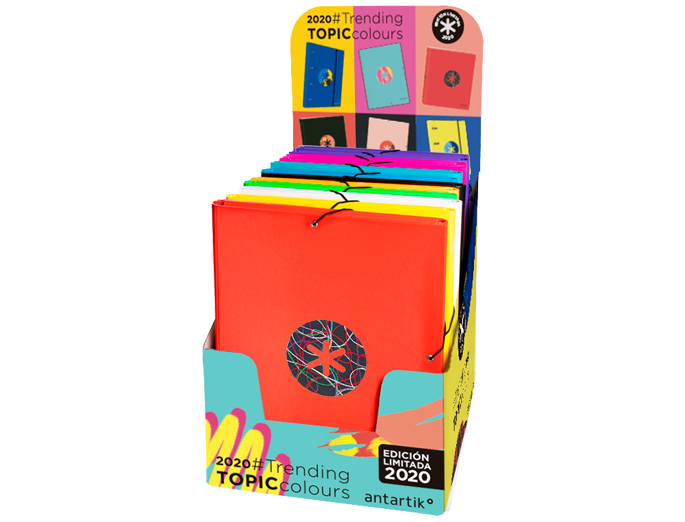 CARPETA LIDERPAPEL ANTARTIK GOMAS A4 3 SOLAPAS CARTON FORRADO TRENDING COLORES SURTIDOS