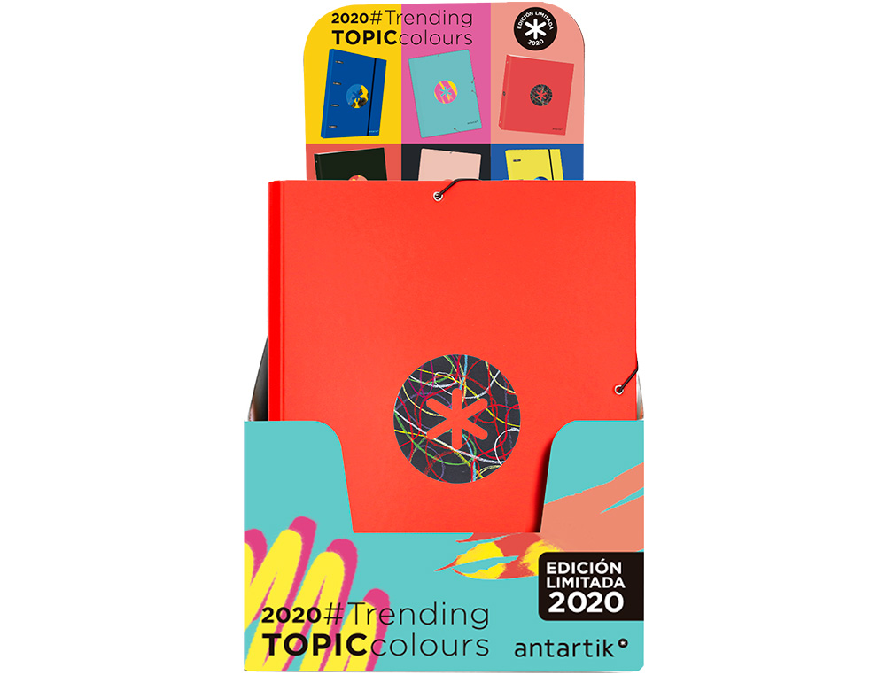 CARPETA LIDERPAPEL ANTARTIK GOMAS A4 3 SOLAPAS CARTON FORRADO TRENDING COLORES SURTIDOS