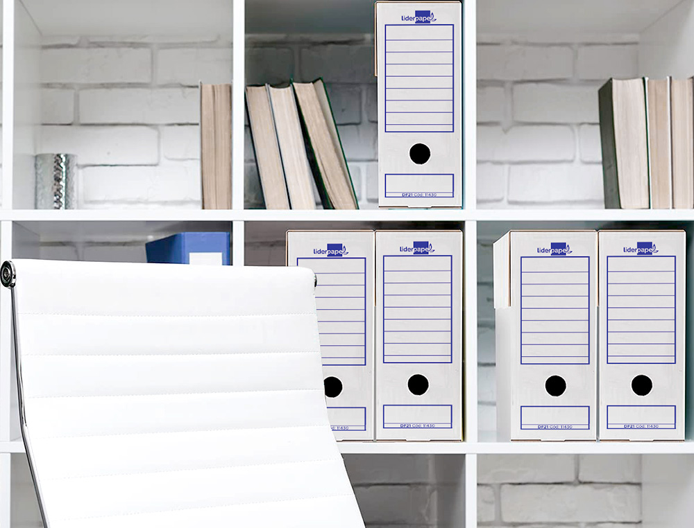 CAJA ARCHIVO DEFINITIVO LIDERPAPEL ECOUSE CARTON 100% RECICLADO 104 FOLIO 365X251X100MM 325G/M2