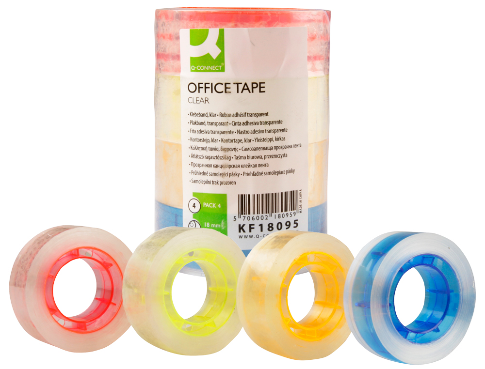 CINTA ADHESIVA Q-CONNECT CON MANDRIL DE COLOR 25 MT X 18 MM PACK DE 4 COLORES