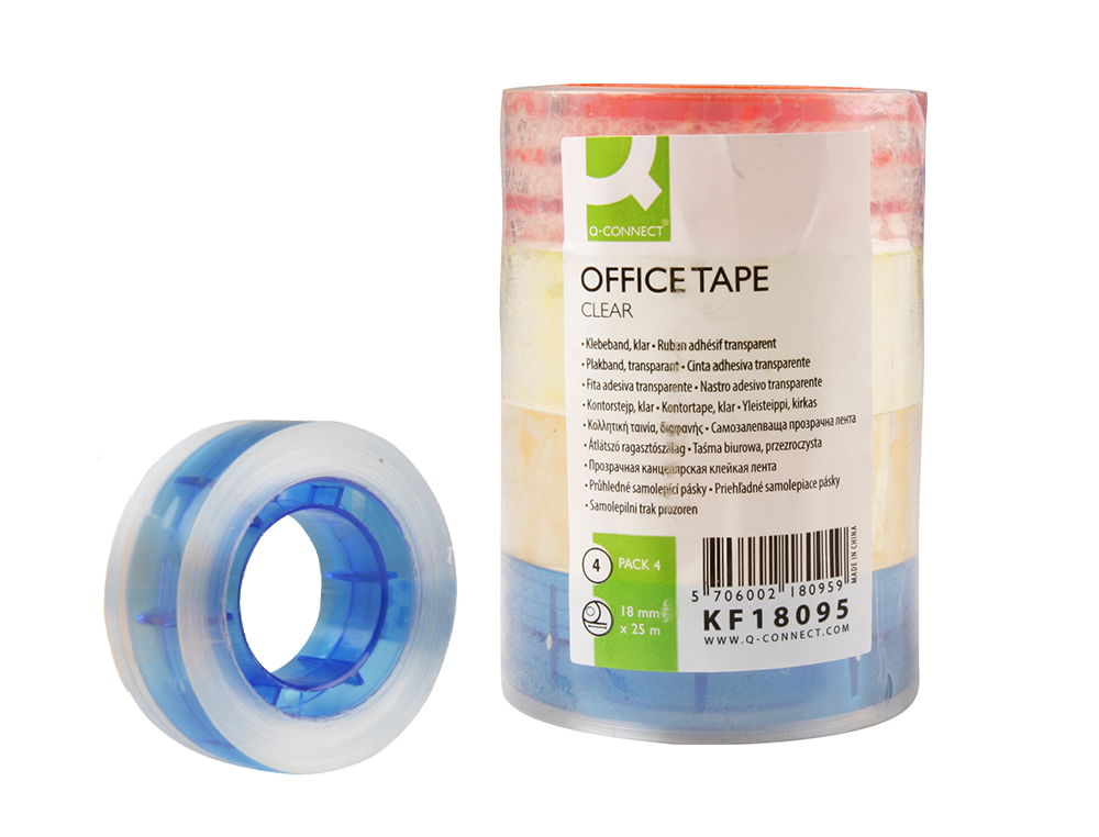 CINTA ADHESIVA Q-CONNECT CON MANDRIL DE COLOR 25 MT X 18 MM PACK DE 4 COLORES