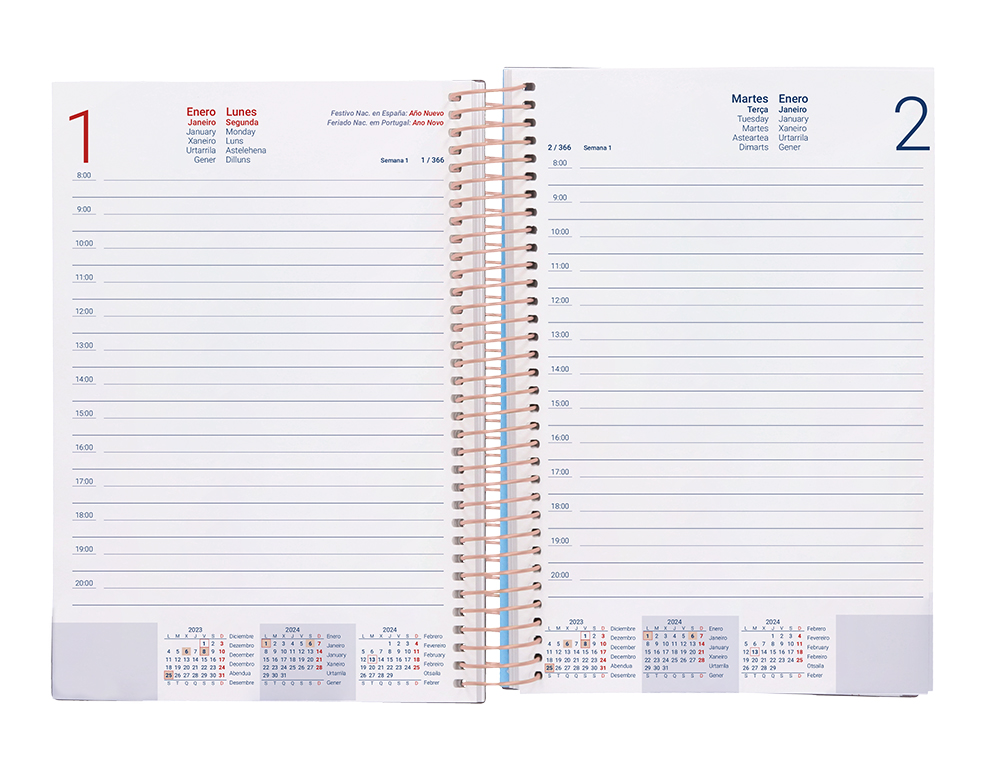 AGENDA ESPIRAL LIDERPAPEL GAZI A4 2024 DIA PAGINA PORTADA POLIPROPILENO PAPEL 70 GR NEW YORK