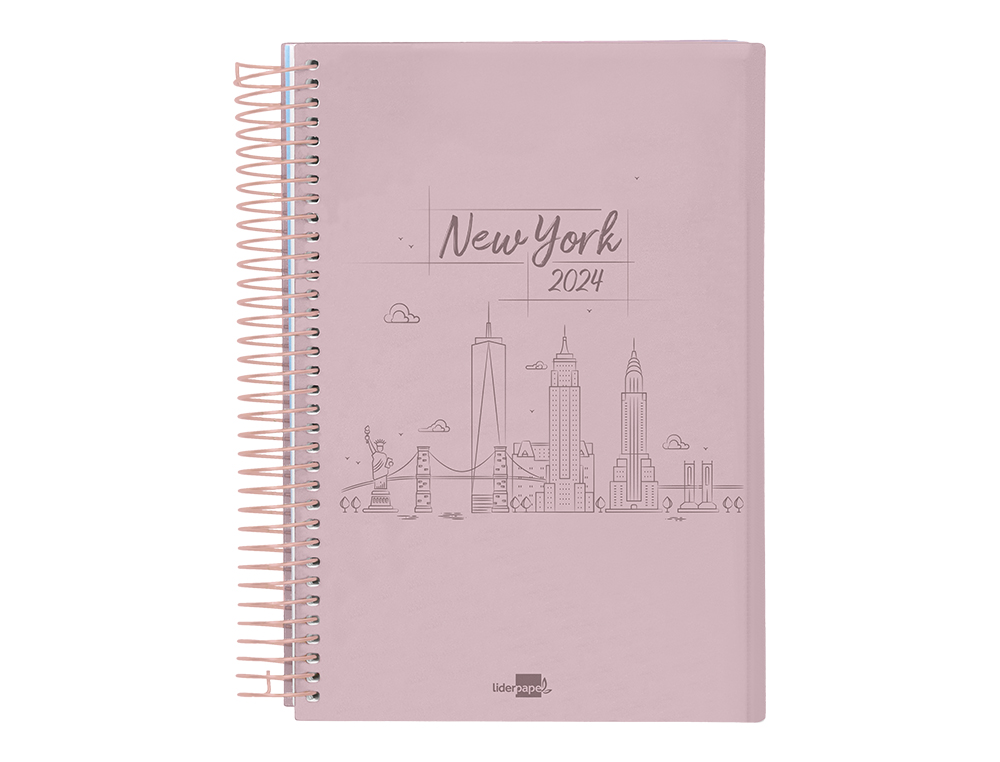 AGENDA ESPIRAL LIDERPAPEL GAZI A4 2024 DIA PAGINA PORTADA POLIPROPILENO PAPEL 70 GR NEW YORK