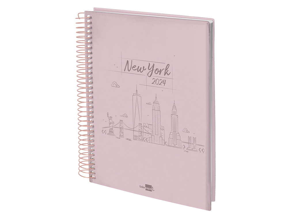AGENDA ESPIRAL LIDERPAPEL GAZI A4 2024 DIA PAGINA PORTADA POLIPROPILENO PAPEL 70 GR NEW YORK