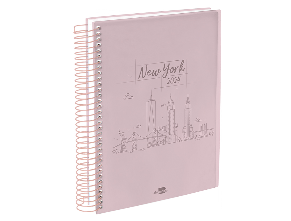 AGENDA ESPIRAL LIDERPAPEL GAZI A4 2024 DIA PAGINA PORTADA POLIPROPILENO PAPEL 70 GR NEW YORK