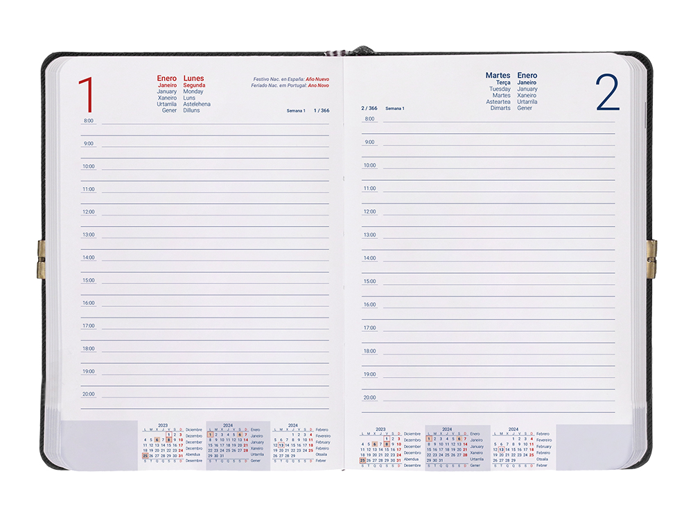 AGENDA ENCUADERNADA LIDERPAPEL EGINA A5 2024 DIA PAGINA COLOR NEGRO PAPEL 70 GR