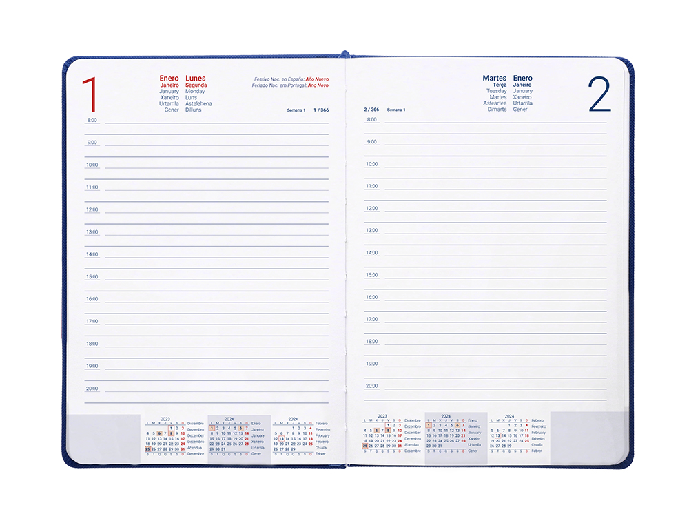 AGENDA ENCUADERNADA LIDERPAPEL KILKIS 15X21 CM 2024 DIA PAGINA COLOR AZUL PAPEL 70 GR