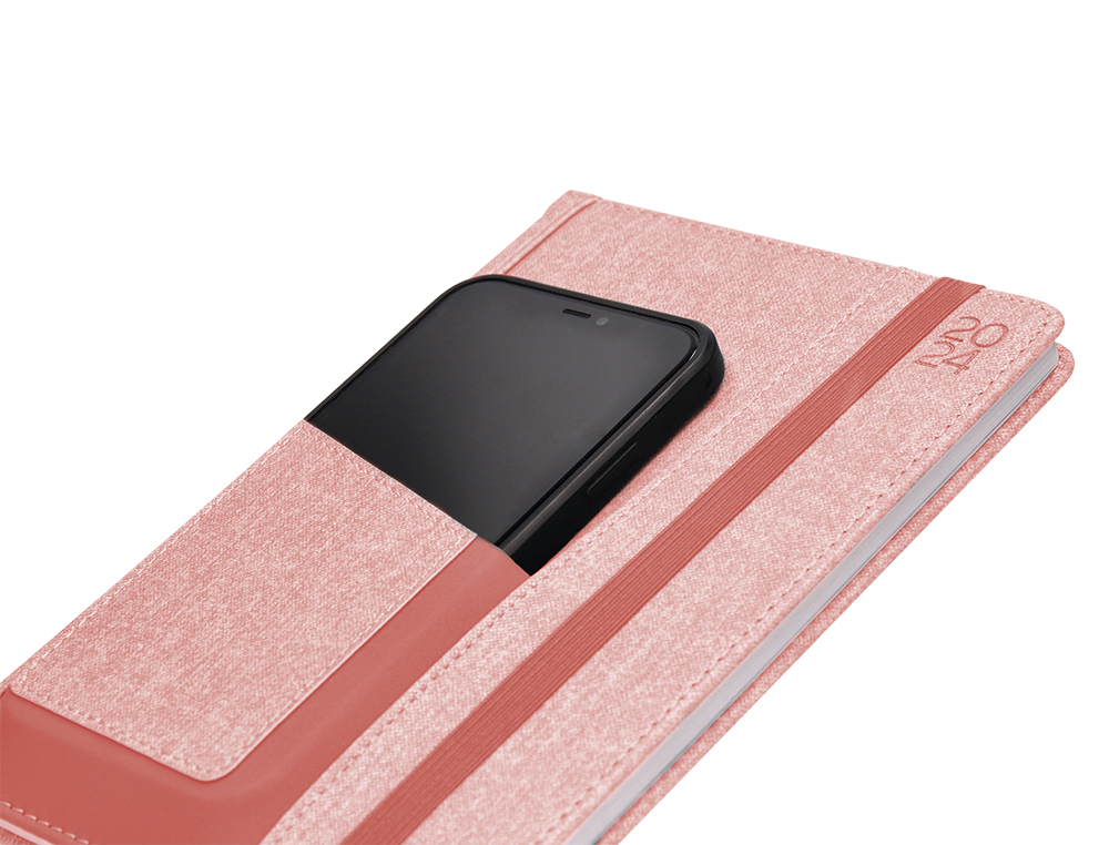 AGENDA ENCUADERNADA LIDERPAPEL SARIA A5 2024 SEMANA VISTA COLOR ROSA PAPEL 70 GR