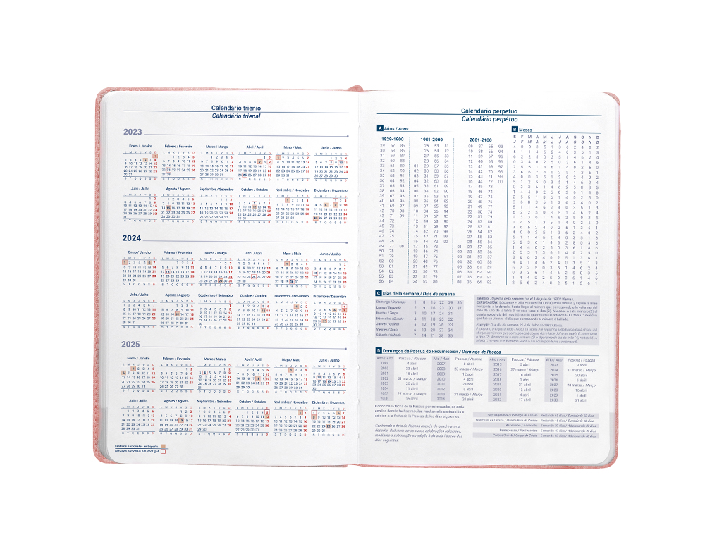 AGENDA ENCUADERNADA LIDERPAPEL SARIA A5 2024 SEMANA VISTA COLOR ROSA PAPEL 70 GR
