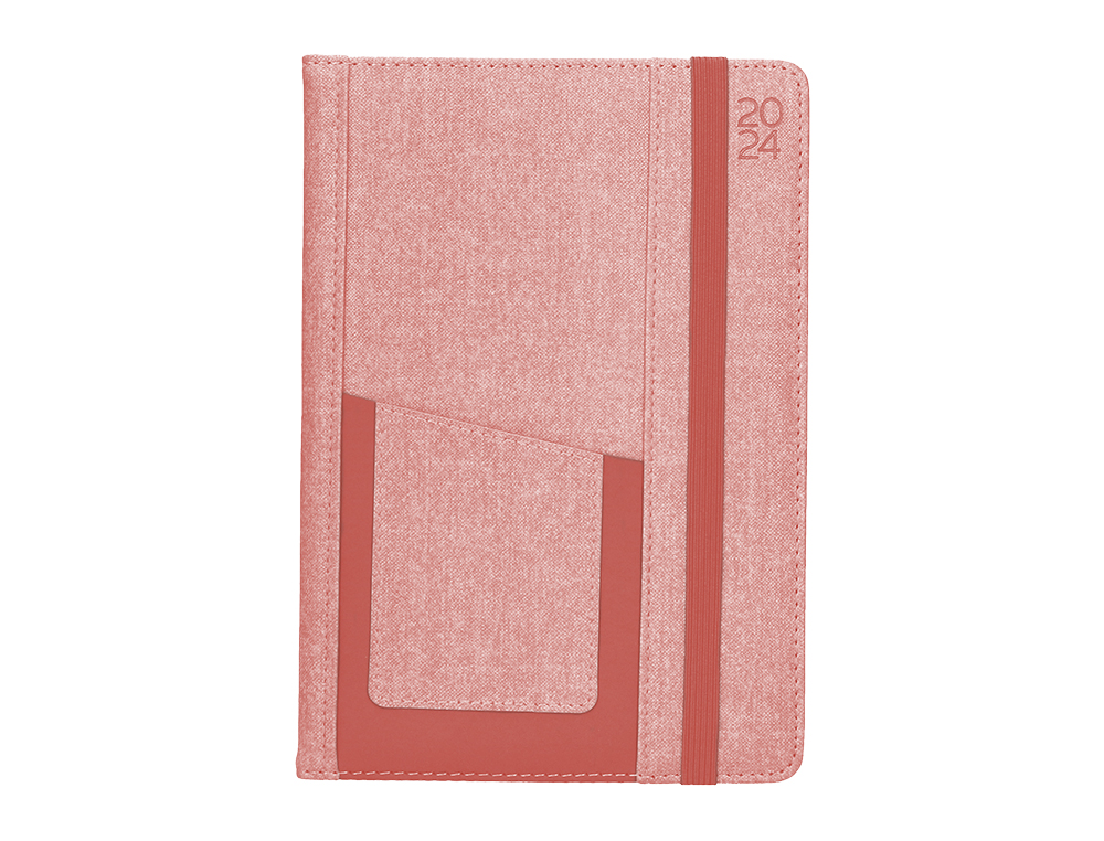 AGENDA ENCUADERNADA LIDERPAPEL SARIA A5 2024 SEMANA VISTA COLOR ROSA PAPEL 70 GR