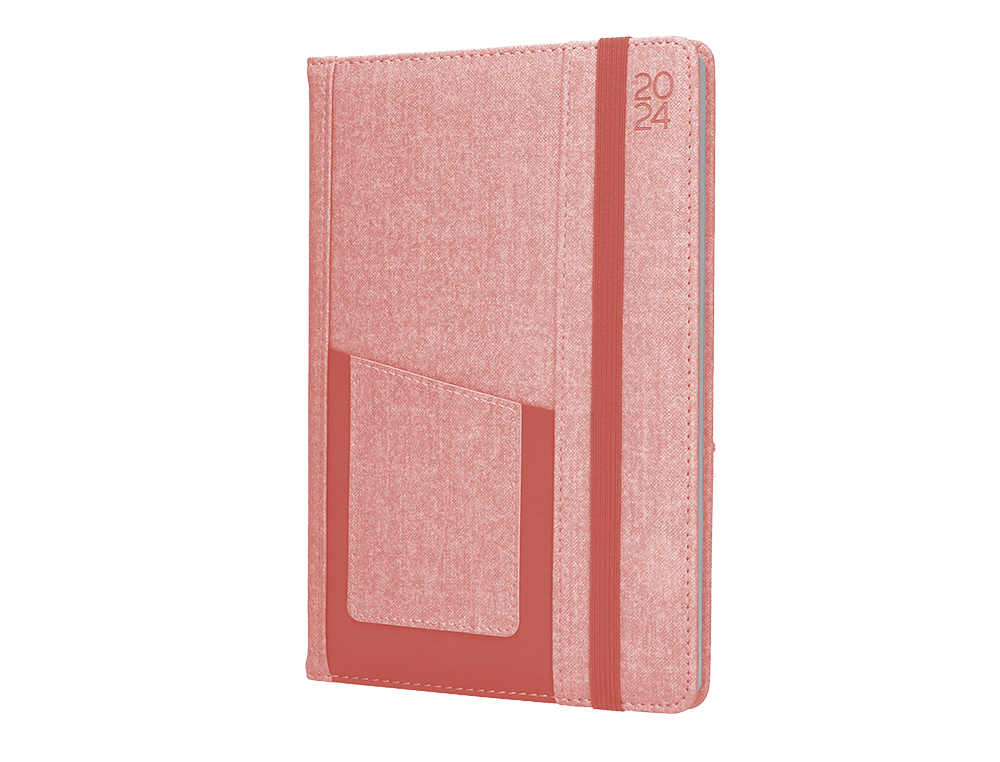 AGENDA ENCUADERNADA LIDERPAPEL SARIA A5 2024 SEMANA VISTA COLOR ROSA PAPEL 70 GR