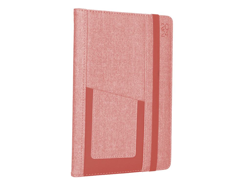 AGENDA ENCUADERNADA LIDERPAPEL SARIA A5 2024 SEMANA VISTA COLOR ROSA PAPEL 70 GR