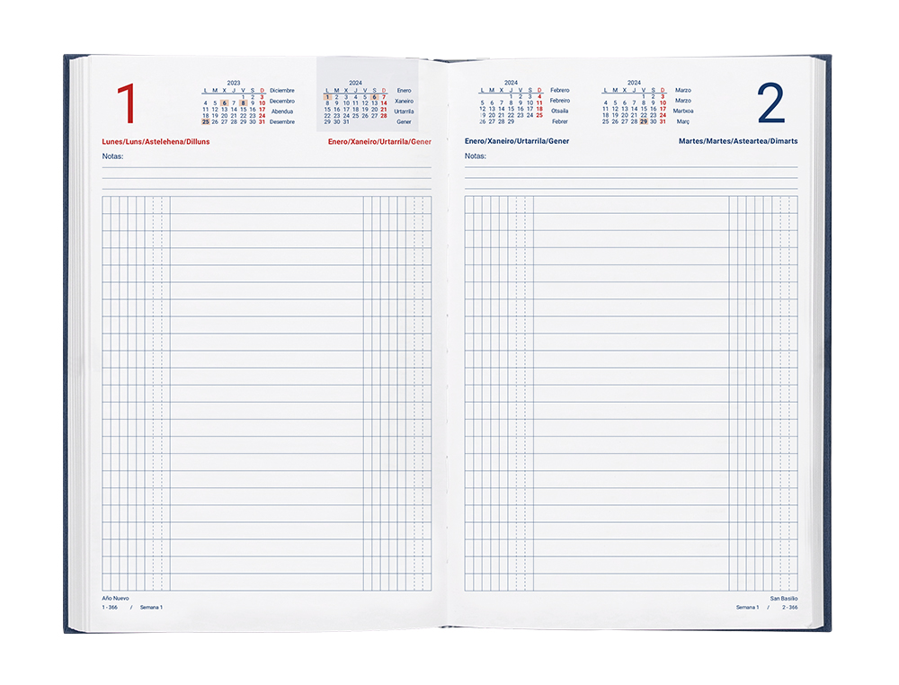 DIETARIO LIDERPAPEL 15X21,5 CM 2024 CUARTO COLOR AZUL PAPEL 70 GR