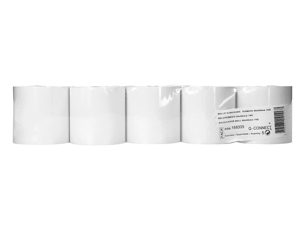 ROLLO SUMADORA TERMICO Q-CONNECT 80 MM ANCHO X 80 MM DIAMETRO SIN BISFENOL A PAPEL DE 70 G/M2