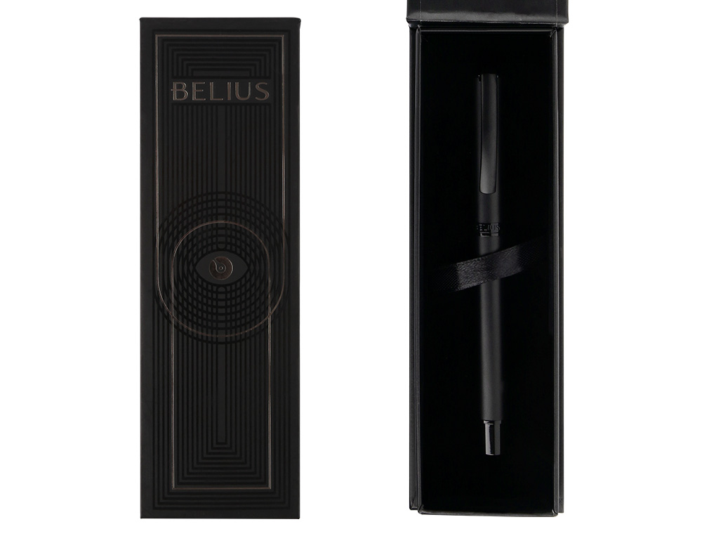 ROLLER BELIUS TURBO ALUMINIO COLOR NEGRO TINTA AZUL CAJA DE DISEÑO
