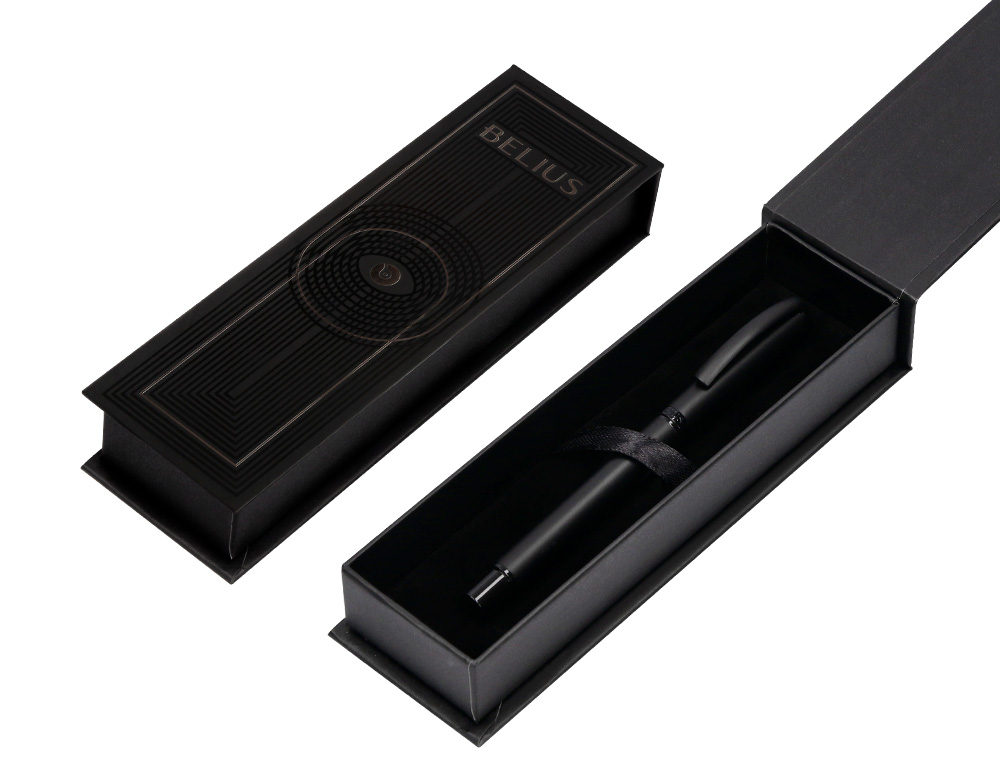 ROLLER BELIUS TURBO ALUMINIO COLOR NEGRO TINTA AZUL CAJA DE DISEÑO