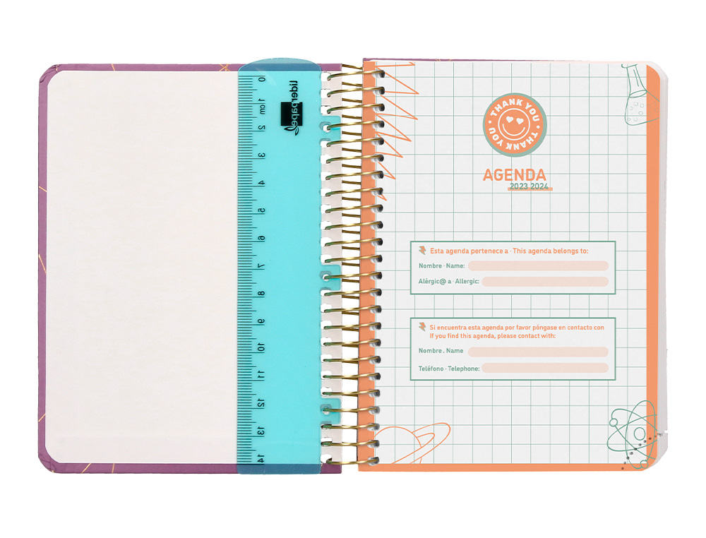 AGENDA ESCOLAR LIDERPAPEL CURSO 23-24 COLLEGE CLASSIC LINES MINI BILINGUE DIA PAGINA CARTON FORRADO ESPIRAL