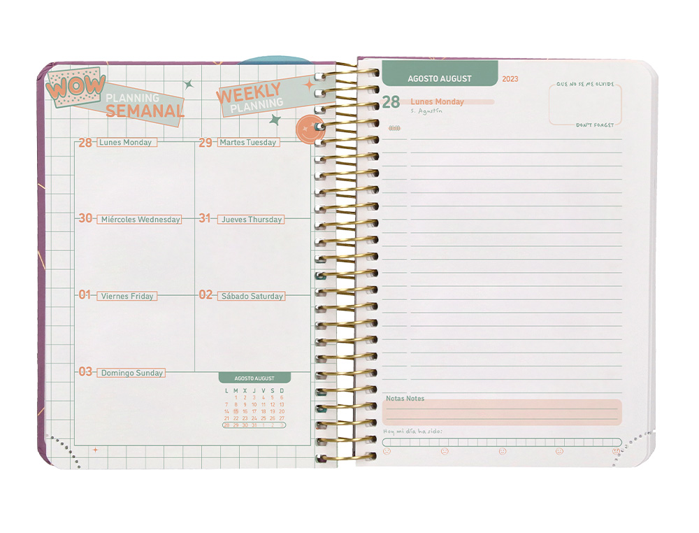 AGENDA ESCOLAR LIDERPAPEL CURSO 23-24 COLLEGE CLASSIC LINES MINI BILINGUE DIA PAGINA CARTON FORRADO ESPIRAL