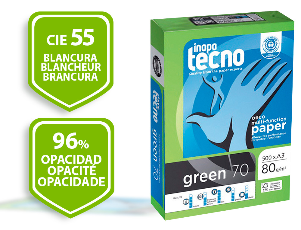 PAPEL FOTOCOPIADORA TECNO GREEN 100% RECICLADO DIN A4 80 GRAMOS PAQUETE DE 500 HOJAS