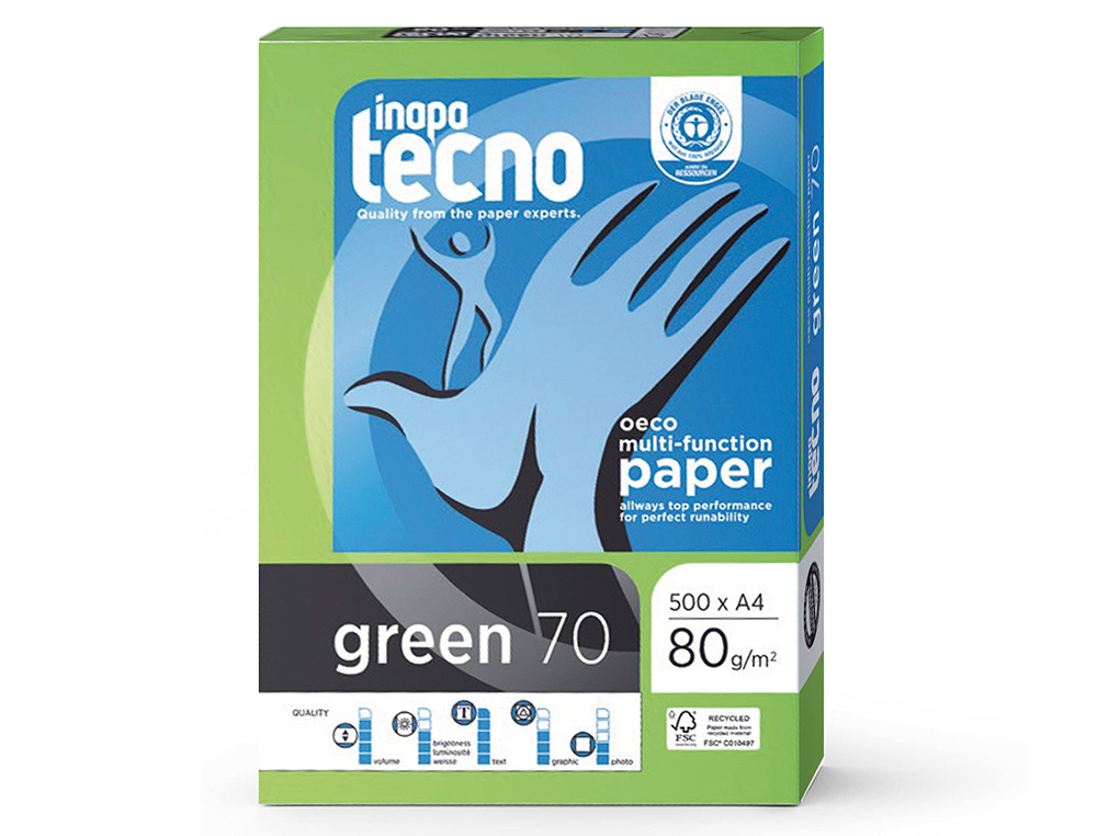 PAPEL FOTOCOPIADORA TECNO GREEN 100% RECICLADO DIN A4 80 GRAMOS PAQUETE DE 500 HOJAS