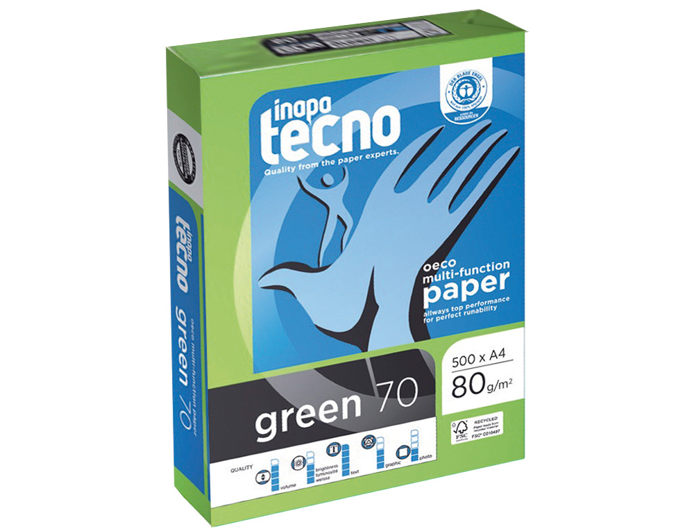 PAPEL FOTOCOPIADORA TECNO GREEN 100% RECICLADO DIN A4 80 GRAMOS PAQUETE DE 500 HOJAS