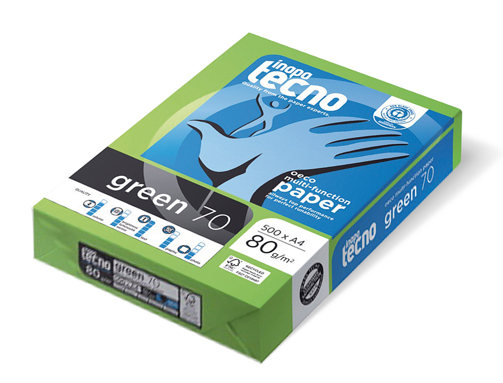 PAPEL FOTOCOPIADORA TECNO GREEN 100% RECICLADO DIN A4 80 GRAMOS PAQUETE DE 500 HOJAS