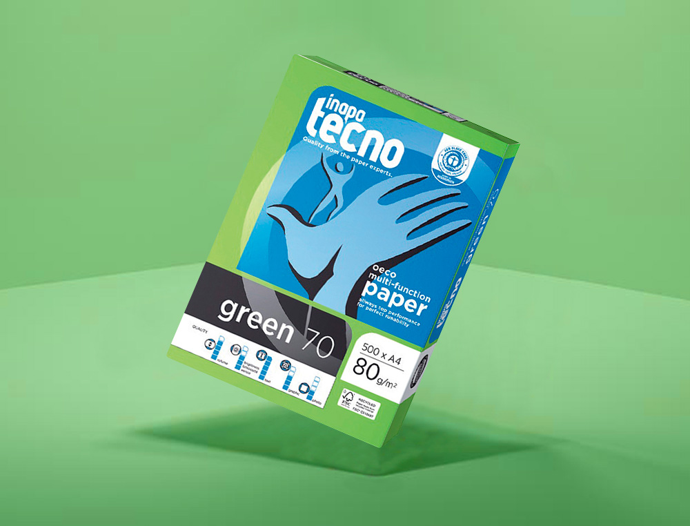 PAPEL FOTOCOPIADORA TECNO GREEN 100% RECICLADO DIN A4 80 GRAMOS PAQUETE DE 500 HOJAS