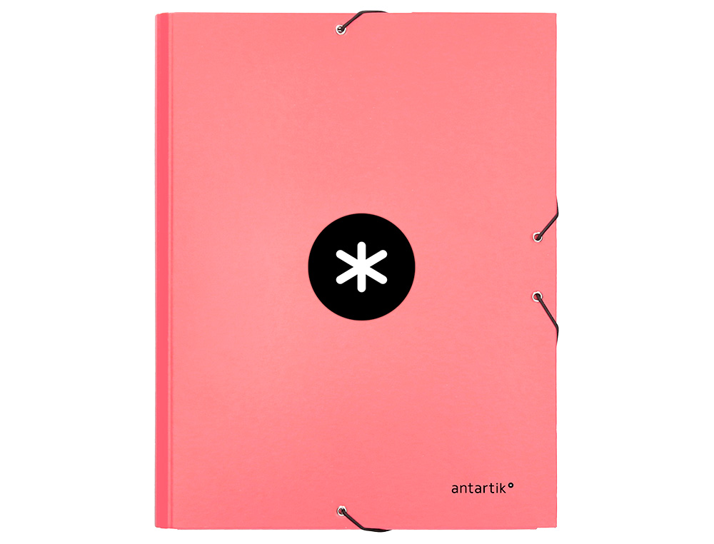 CARPETA LIDERPAPEL ANTARTIK GOMAS A4 3 SOLAPAS CARTON FORRADO COLOR CORAL