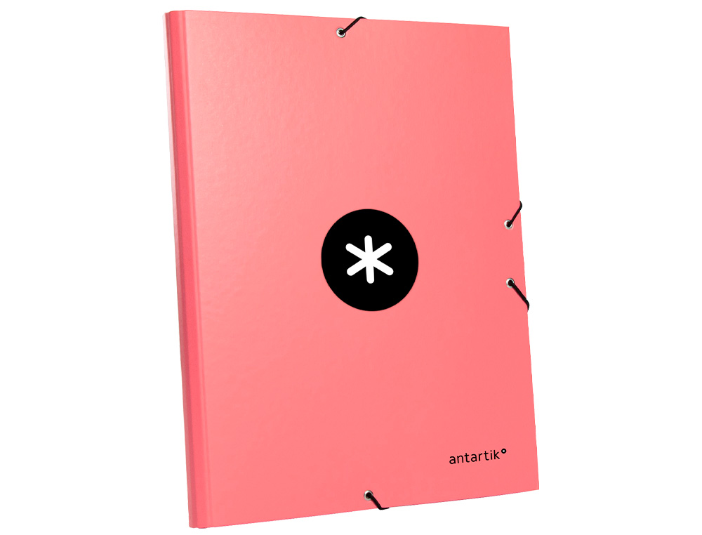 CARPETA LIDERPAPEL ANTARTIK GOMAS A4 3 SOLAPAS CARTON FORRADO COLOR CORAL