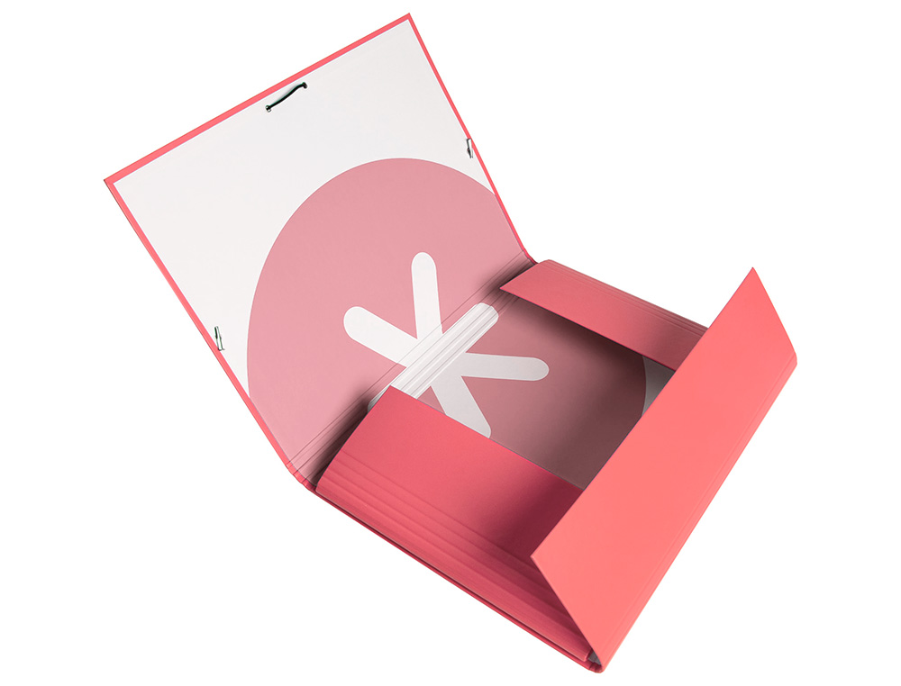 CARPETA LIDERPAPEL ANTARTIK GOMAS A4 3 SOLAPAS CARTON FORRADO COLOR CORAL