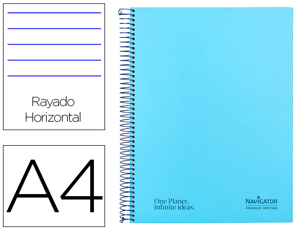 CUADERNO ESPIRAL NAVIGATOR A4 MICRO TAPA FORRADA 120H 80GR HORIZONTAL 5 BANDA 4 TALADROS CELESTE