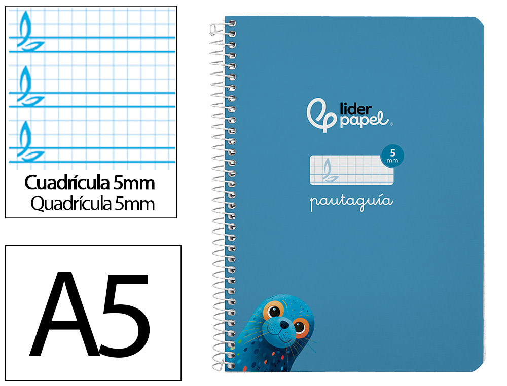CUADERNO ESPIRAL LIDERPAPEL A5 PAUTAGUIA TAPA DURA 80H 90 GR CUADRO PAUTADO 5MM COLOR AZUL