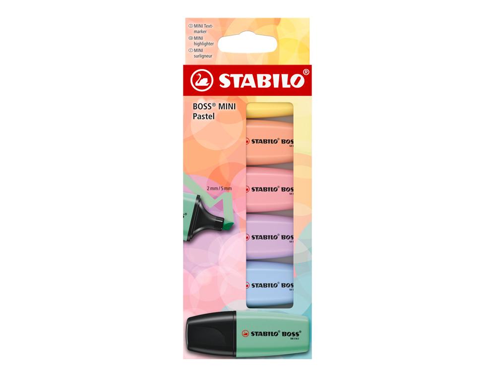 ROTULADOR STABILO BOSS FLUORESCENTE MINI PASTEL ESTUCHE DE 6 UNIDADES COLORES SURTIDOS