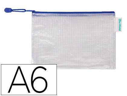 BOLSA MULTIUSOS TARIFOLD PVC DIN A6 APERTURA SUPERIOR CON CREMALLERA PORTABOLIGRAFO Y CORREA AZUL