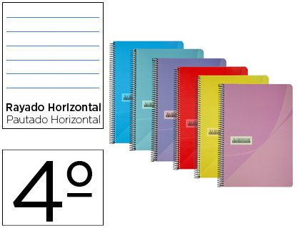 CUADERNO ESPIRAL PAPERCOP CUARTO TAPA PLASTICO 80H 90 GR RAYADO HORIZONTAL CON MARGEN COLORES SURTIDOS
