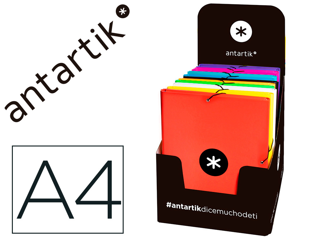 CARPETA LIDERPAPEL ANTARTIK GOMAS A4 3 SOLAPAS CARTON FORRADO COLORES SURTIDOS