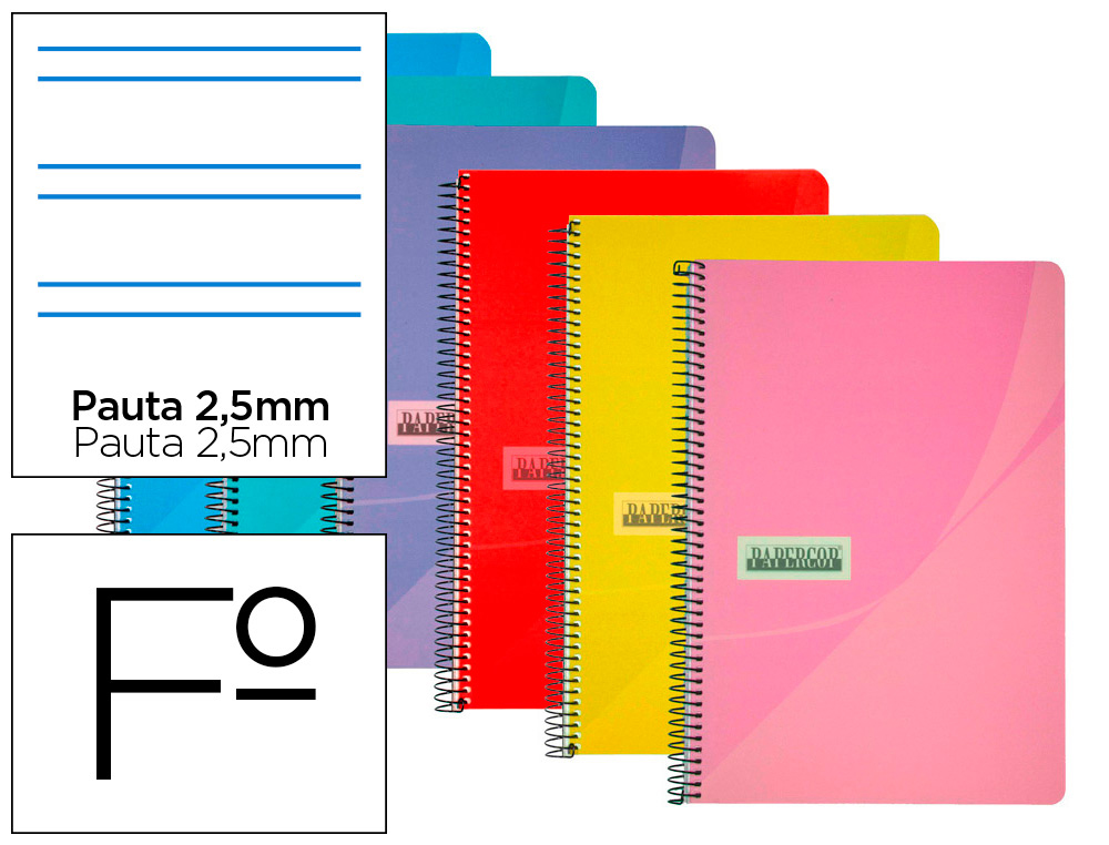 CUADERNO ESPIRAL PAPERCOP FOLIO TAPA PLASTICO 80H 90GR PAUTA 2,5 MM CON MARGEN COLORES SURTIDOS