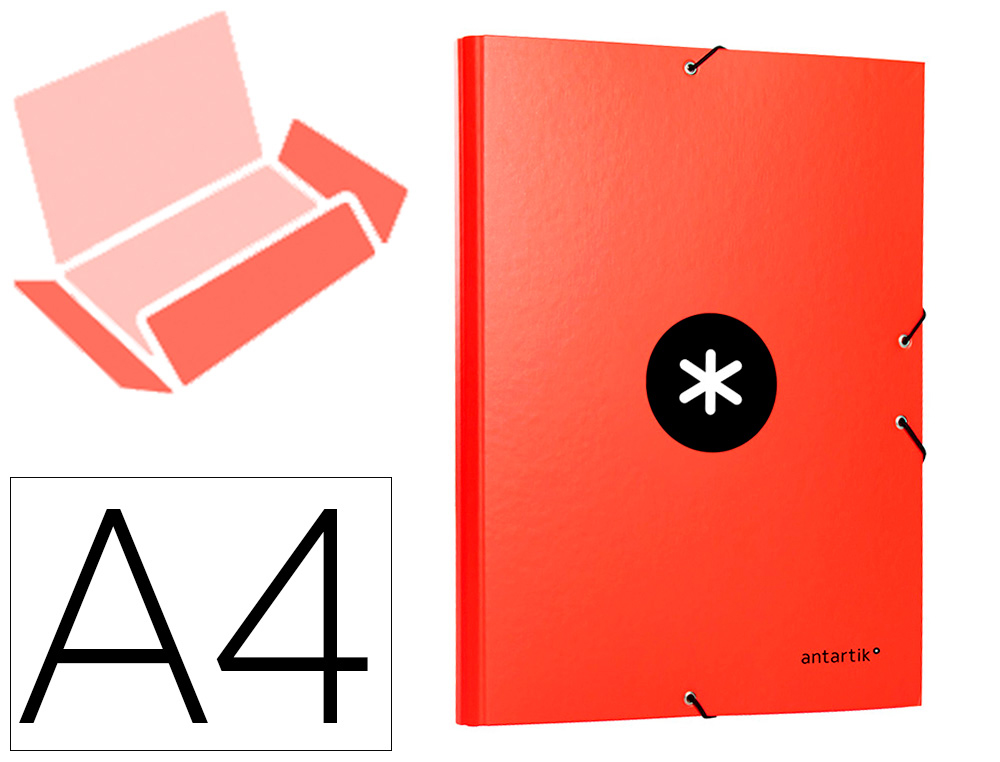 CARPETA LIDERPAPEL ANTARTIK GOMAS A4 3 SOLAPAS CARTON FORRADO COLOR ROJA