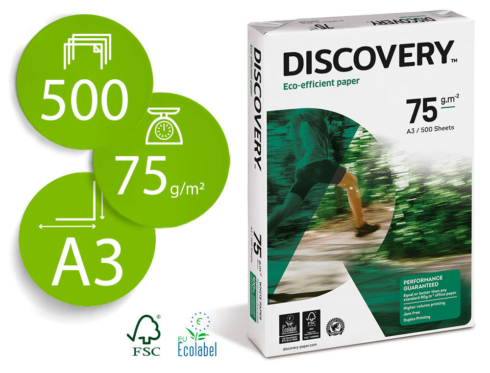 PAPEL FOTOCOPIADORA DISCOVERY DIN A3 75 GRS. PAPEL MULTIUSO INK-JET Y LASERPAQUETE DE 500 HOJAS
